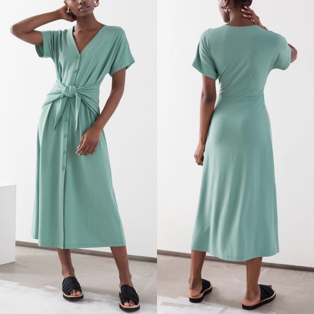 & OTHER STORIES Waist Tie Midi Dress in Sage Green